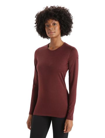 Dámské Base Layers Icebreaker Merino 200 Oasis Long Sleeve Crewe Thermal Top Červené | CZ 1019AHKP